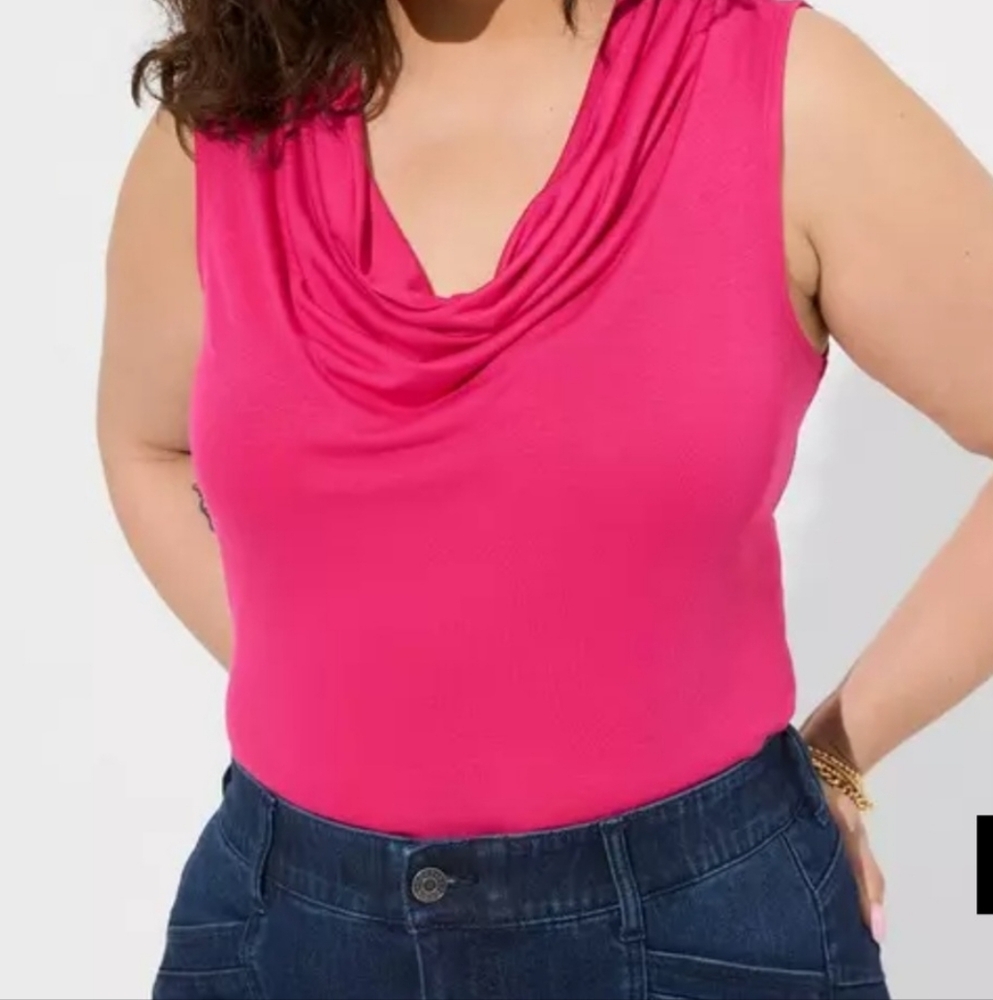 NWT Torrid Studio 1X Tissue Jersey Drape Neck Tank in Pink Peacock